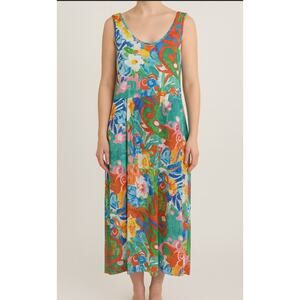JAMS WORLD Janice Hawaiian Floral Print Sleeveless empire Womens Dress Small
